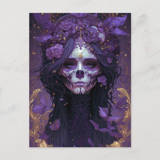 Goth Skull Woman Dark Fantasy Art Postkarte (Vorderseite)