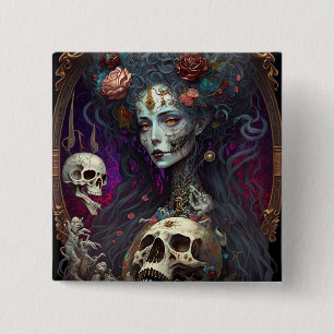 Goth Skull Zombie Woman Gothic Button