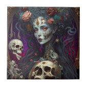 Goth Skull Zombie Woman Gothic Fliese (Vorderseite)
