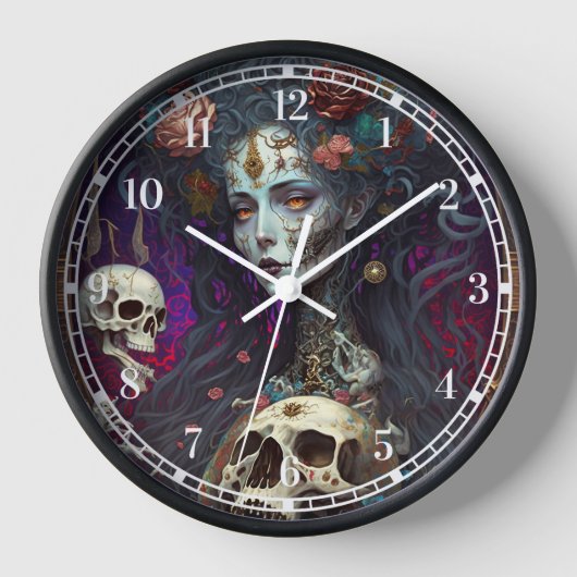 Goth Skull Zombie Woman Gothic Uhr (Vorderseite)