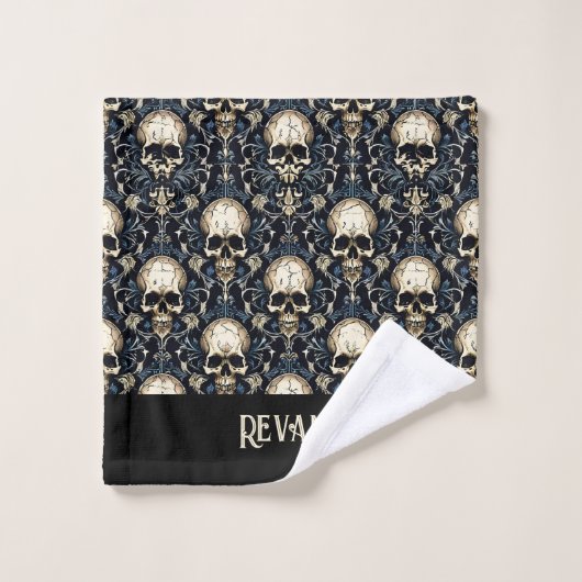 Goth Skulls mit Blauer Blume Badhandtuch Set (Waschlappen)