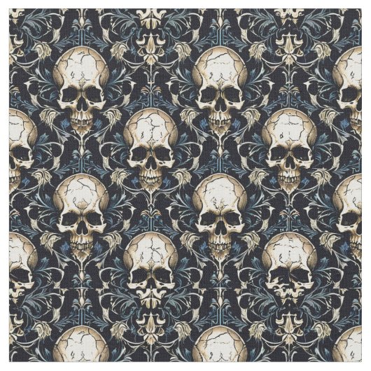 Goth Skulls mit Blauer Blume Stoff (Nahaufnahme)