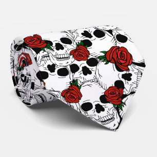 Goth Skulls und Rote Rosen Gemustert Krawatte