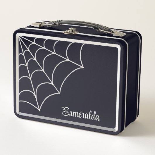 Goth Spiderweb Black and White Personalisiert Metall Brotdose (Vorderseite)