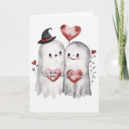 Goth Spooky Valentine Gespenster mit Herz Karte (Vorderseite)