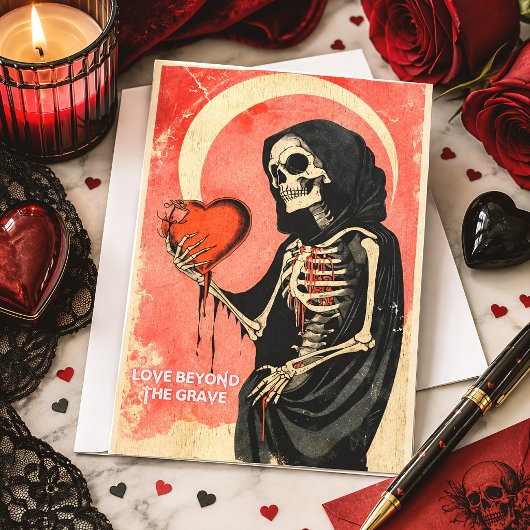 Goth Spooky Valentine Grim Sensenmann mit Herz Karte