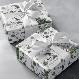 Goth St. Patrick's Day Floral Schädel Irische Hoch Geschenkpapier