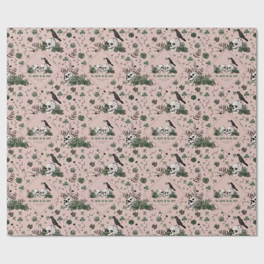 Goth St. Patricks Day Floral Skulls Irish Wedding Geschenkpapier (Flach)