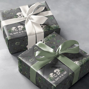 Goth St. Patricks Day Floral Skulls Irish Wedding Geschenkpapier