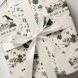 Goth St. Patricks Day Floral Skulls Irish Wedding Geschenkpapier