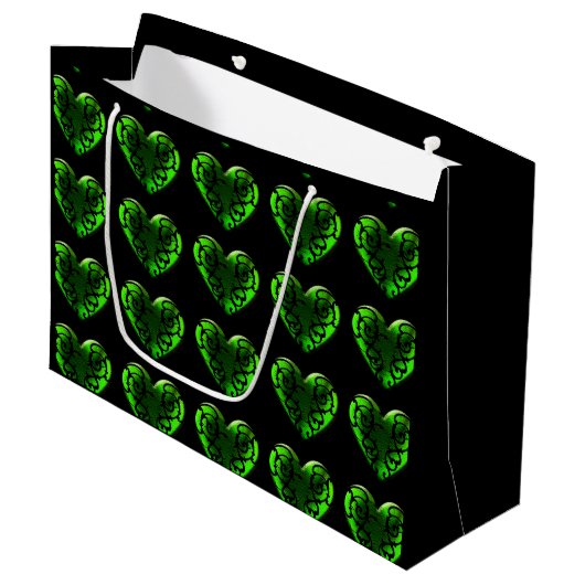 Goth St. Patrick's Day Green Heart Bag Große Geschenktüte (Vorderseite Schrägansicht)