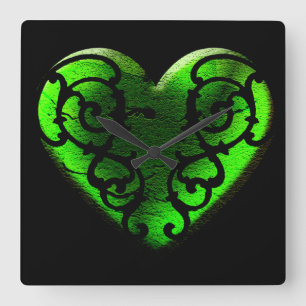 Goth St. Patrick's Day Green Heart Clock Quadratische Wanduhr