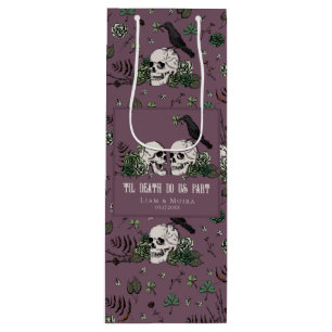 Goth St. Patricks Lila Blumen-Schädel-Hochzeit Geschenktüte Für Weinflaschen