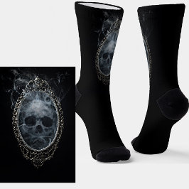 Goth Steam Smoke Skull in Mirror on Black Socken