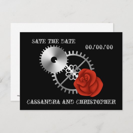 Goth Steampunk viktorianische Rose Save the Date Ankündigungspostkarte (Vorne/Hinten)