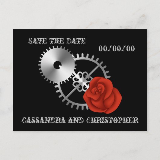 Goth Steampunk viktorianische Rose Save the Date Ankündigungspostkarte (Vorderseite)