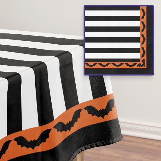 Goth Stripes Orange Bat Border Halloween Dekoratio Tischdecke