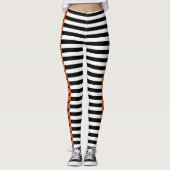 Goth Stripes Orange Bat gestreiftes Halloween Leggings (Vorderseite)