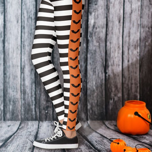Goth Stripes Orange Bat gestreiftes Halloween Leggings