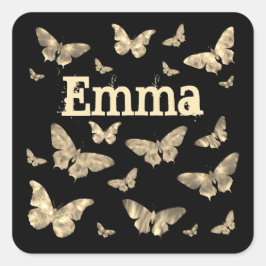 Goth Style Moonlit Butterfly Gotik Emma Name Quadratischer Aufkleber