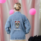 Goth Sugar Skull Day mit Namen und Rose Jeansjacke