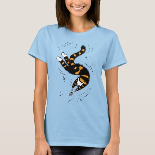 Goth Swimming Cat Skelett T-Shirt (Vorderseite)