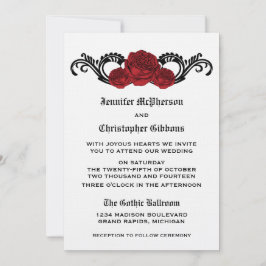 Goth Swirl Rose Wedding Invite, Red Einladung