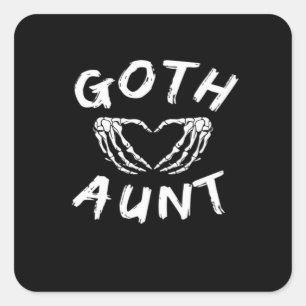 Goth-Tante Punk-Skelett-Herz-Hände Gothic-Design Quadratischer Aufkleber