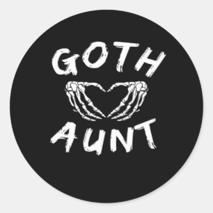 Goth-Tante Punk-Skelett-Herz-Hände Gothic-Design Runder Aufkleber