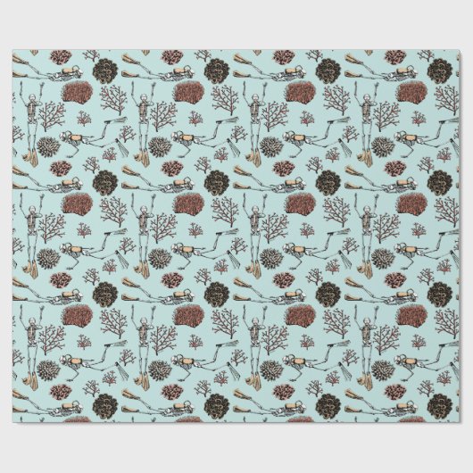 Goth Turqoise Skeleton Scuba Diver and Coral Geschenkpapier (Flach)