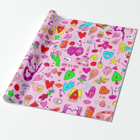 Goth valentin grauenhafter Schädel menschliche Her Geschenkpapier (Ungerollt)