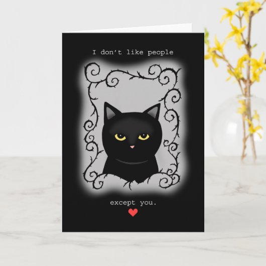 Goth Valentine Grumpy Black Cat Liebe Jubiläum Karte (Gelbe Blume)