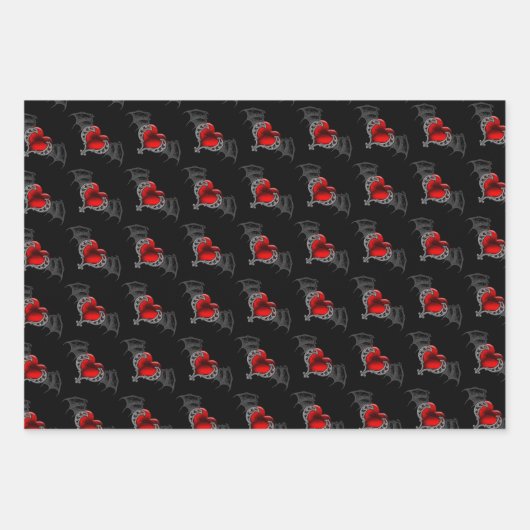 Goth Valentine Winged Hearts Geschenkpapier Set (Vorderseite 2)