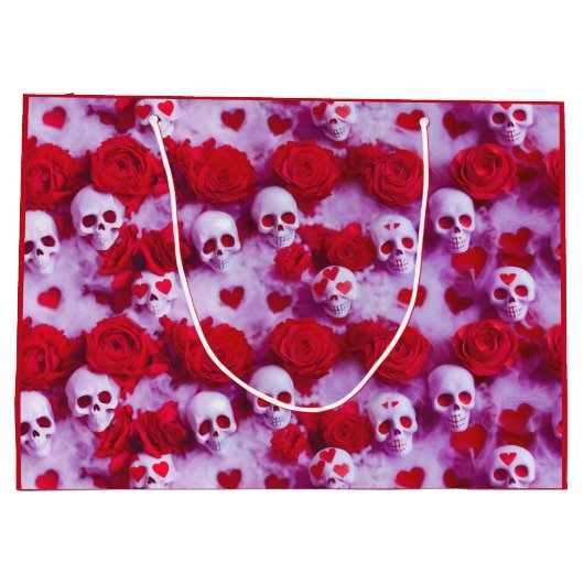 Goth Valentine's Day Geschenktasche mit Skulls Große Geschenktüte (Rückseite)