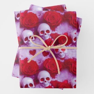 Goth Valentine's Day Wrapping Paper mit Skulls Geschenkpapier Set