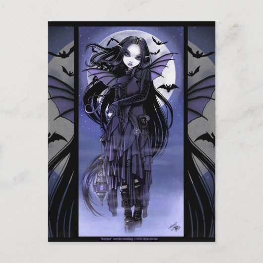 Goth Vampire Bat Fairy Lila Moon Morgan Postcad Postkarte (Vorderseite)