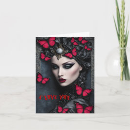 Goth Vampire Frau mit Schmetterlingen Valentine Feiertagskarte