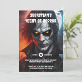 Goth Vampire Mann leuchtend Augen Halloween-Party Einladung (Stehend Vorderseite)