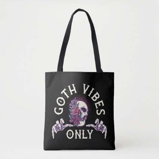 Goth Vibes Only Skull mit Blume Tasche (Vorderseite)
