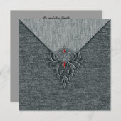 Goth Vintag Damask Red Jeweled Einladung (Vorne/Hinten)