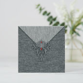 Goth Vintag Damask Red Jeweled Einladung (Stehend Vorderseite)