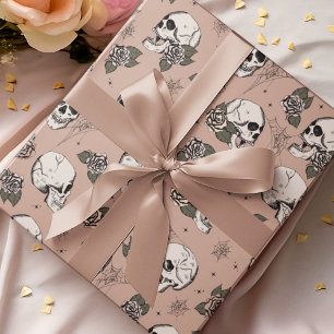 Goth Vintag Rose Skull and Blume Halloween Geschenkpapier