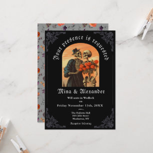 Goth Vintage-Skelett-Paar QRC Hochzeits-Einladung