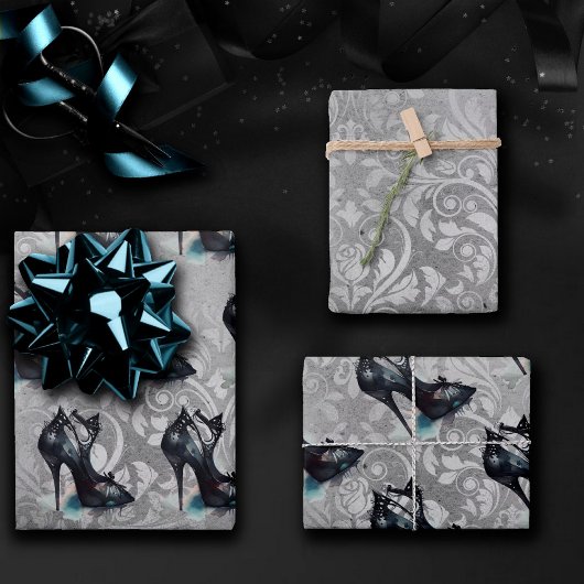 Goth Vogue Grunge | Aquamarine Splash Stiletto Hig Geschenkpapier Set
