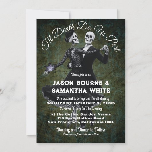 Goth Wedding Skeletons Tanzen & Blume Elegante Einladung (Vorderseite)