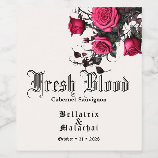 Goth Wedding Wine Crimson Rose Weinetikett (Einzelnes Label)