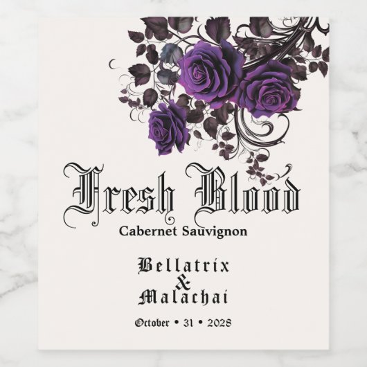 Goth Wedding Wine Deep Amethyst Rose Weinkarte Weinetikett (Einzelnes Label)