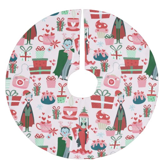 goth Weihnachten Horror Santa Vampir Paar Polyester Weihnachtsbaumdecke (Vorderseite)