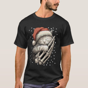 Goth Weihnachtskatze Santa Hut Skeletthand Gothic T-Shirt