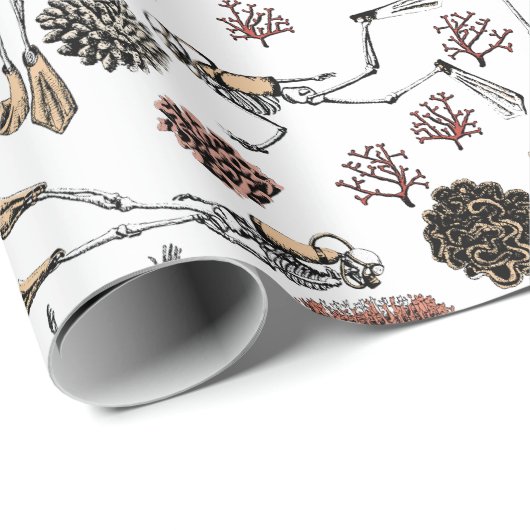 Goth White Scuba Diver Skelette Schwimmen Geschenkpapier (Rolleneckpunkt)